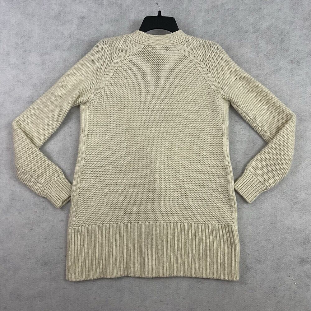 Gap Sweater Womens Small Cream Wool Blend Open Front Long Cardigan Rib Knit - Picture 7 of 11